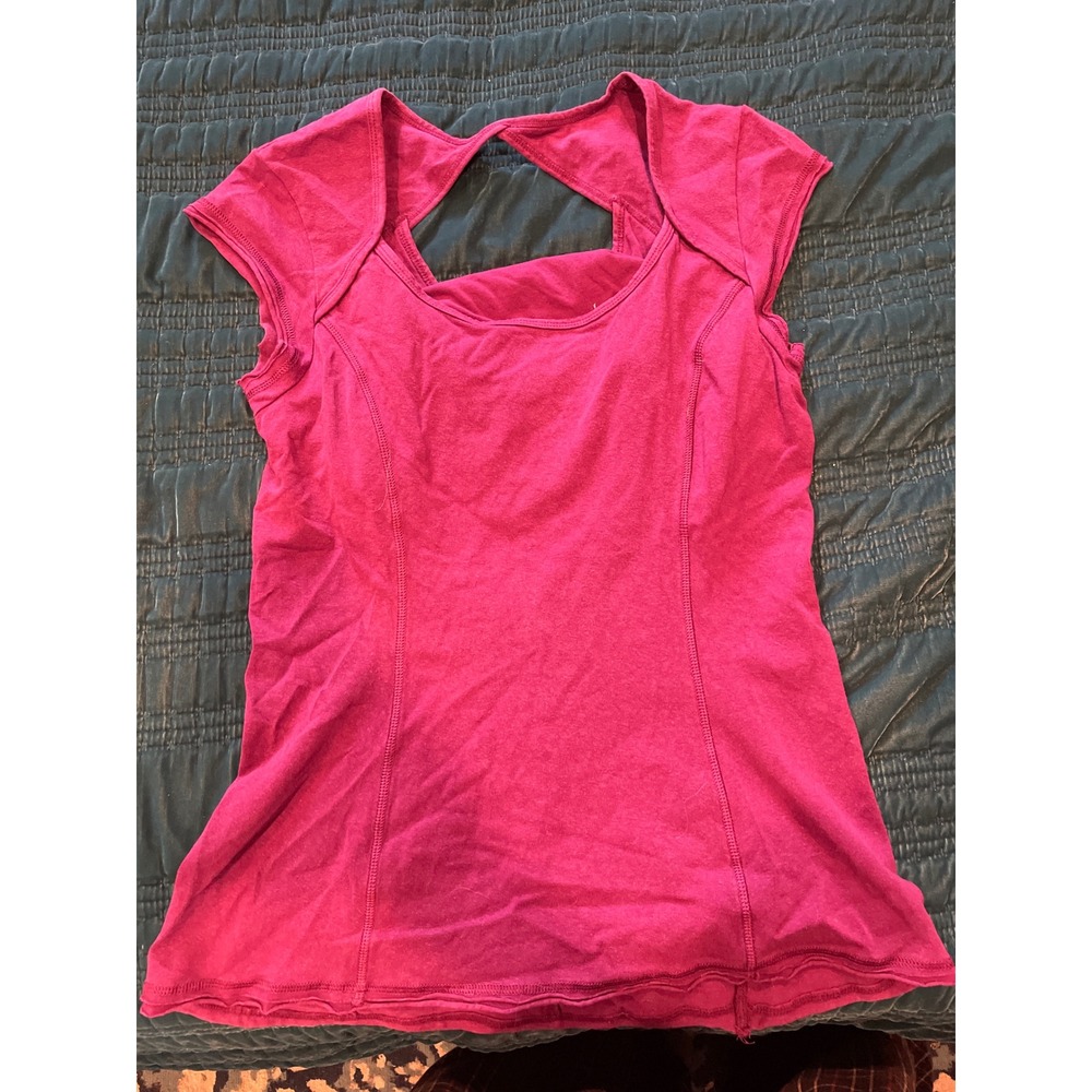 Prana Pink Cap Sleeve Cutout Back Yoga Top Athletic Shirt Women's Size L